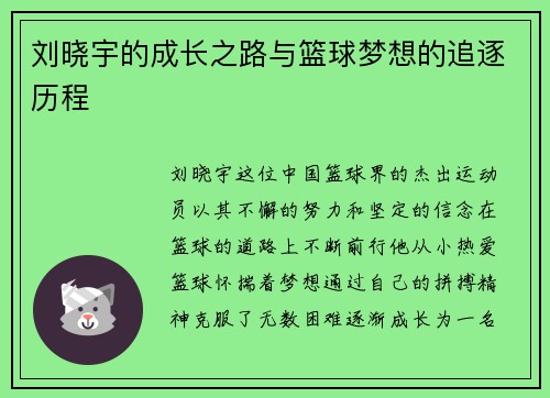 刘晓宇的成长之路与篮球梦想的追逐历程