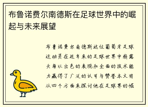 布鲁诺费尔南德斯在足球世界中的崛起与未来展望